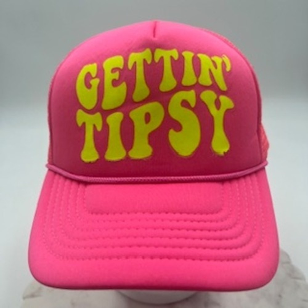 Otto Neon Pink Gettin Tipsy Trucker Hat Snapback Mesh Back Party Cap NWOT